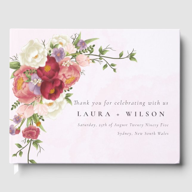 Livre D'or Boho Rouge rose blanc Rose Fleurs Mariage (Recto)