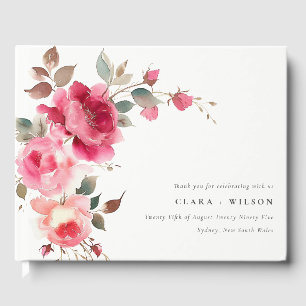Livre D'or Boho Rouge Rose Fleurs Mariage d'aquarelle