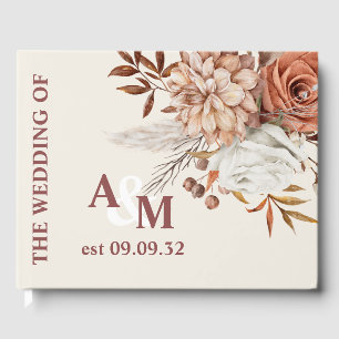 Livre D'or Boho Rust Terracotta séché Fan Fleurs Mariage