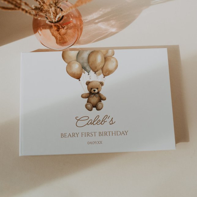 Livre D'or Boho Teddy Bear Beary Première fête d'anniversaire (Créateur téléchargé)
