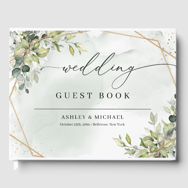 Livre D'or Boho verdure eucalyptus feuillage or mariage (Recto)