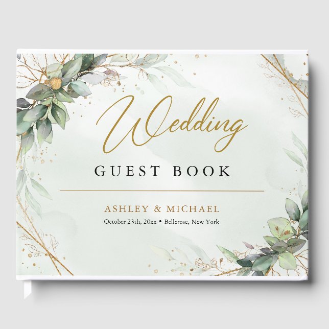 Livre D'or Boho verdure eucalyptus feuillage or mariage (Recto)