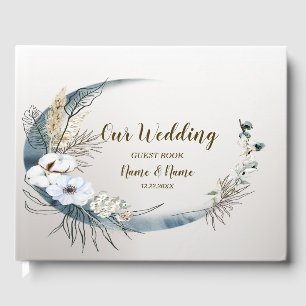 Livre D'or Boho White Orchidée Fleurs Blue Moon Elegant Party