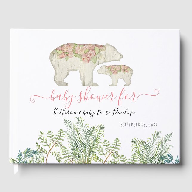 Livre D'or Boho Woodland Floral Ours Fern Foliage Bébé Fille (Recto)