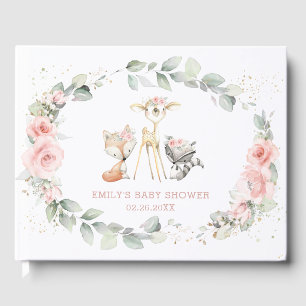 Livre D'or Bois Animal Chic Blush Rose Baby shower Floral