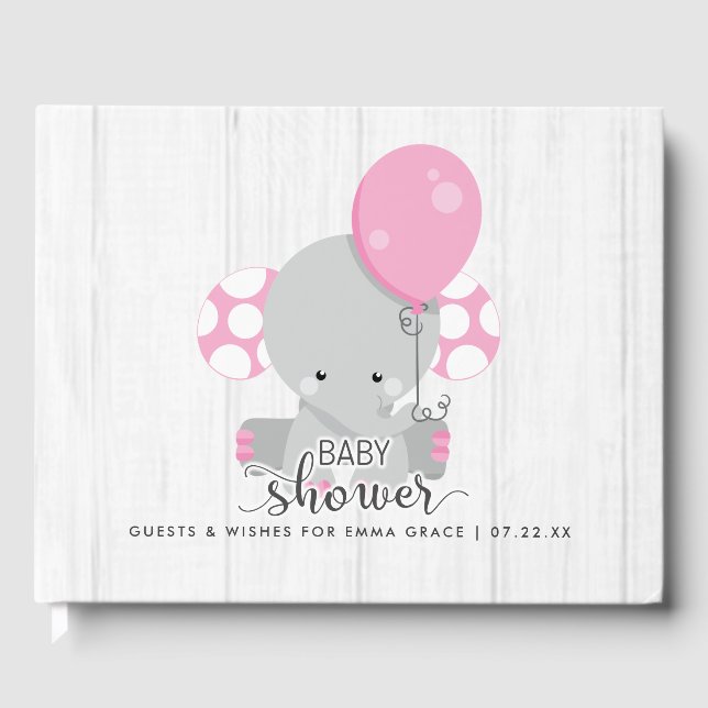 Livre D'or Bois blanc & Voeux d'éléphant rose pour le Baby sh (Recto)
