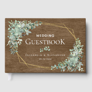 Livre D'or Bois rustique vert Élégant Mariage Eucalyptus