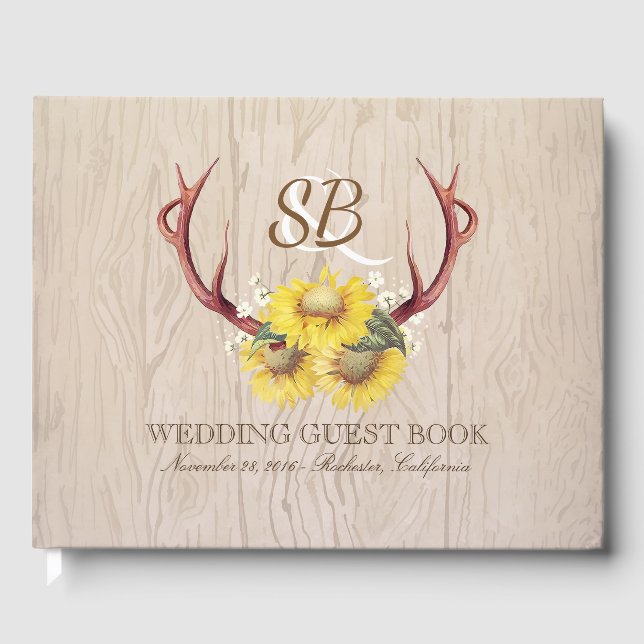 Livre D'or Bois Tournesols Cerfs Antlers rustique Pays (Recto)