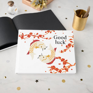Livre D'or Bonne chance Poisson Koi avec Sakura Japonais él