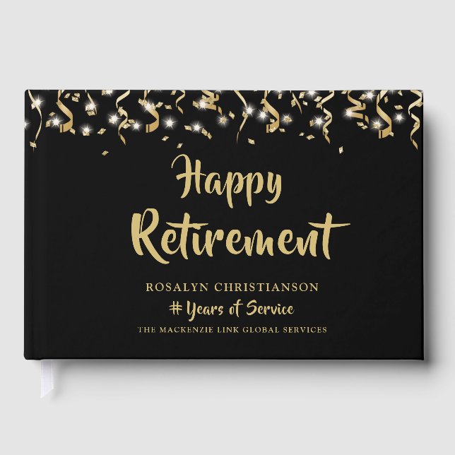 Livre D'or Bonne retraite Black Gold Confetti Streamers (Recto)