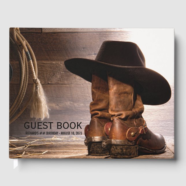 Livre D'or Boots de Cowboy Casquette Mans Fête d'anniversaire (Recto)
