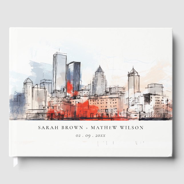 Livre D'or Boston Massachusetts City Scape Mariage d'aquarell (Recto)