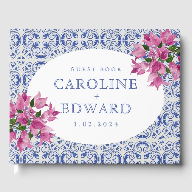 Livre D'or Bougainvillea Mariage méditerranéen bleu (Recto)