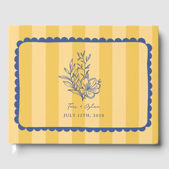 Livre D'or Bouquet bleu jaune floral Mariage de bande (Recto)