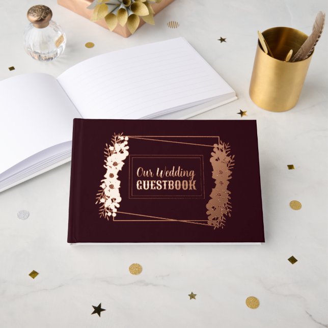 Livre D'or Bourgogne et Rose Mariage Gold Foil (Recto ouvert)