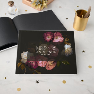 Livre D'or Bourgogne Foncé Floral Élégant Romantique Noir