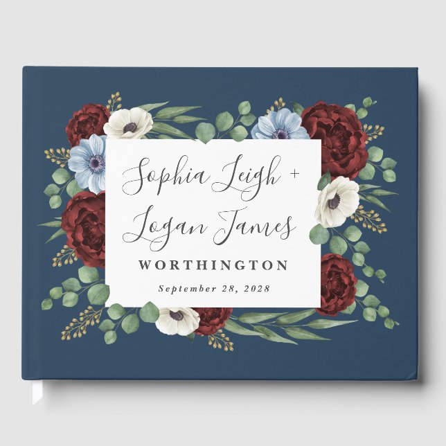 Livre D'or Bourgogne Peony Dusty Blue Anemone Floral Mariage (Recto)