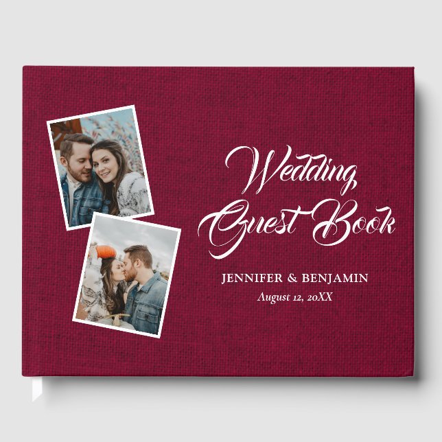 Livre D'or Bourgogne Rustique Burlap Mariage Photo (Recto)