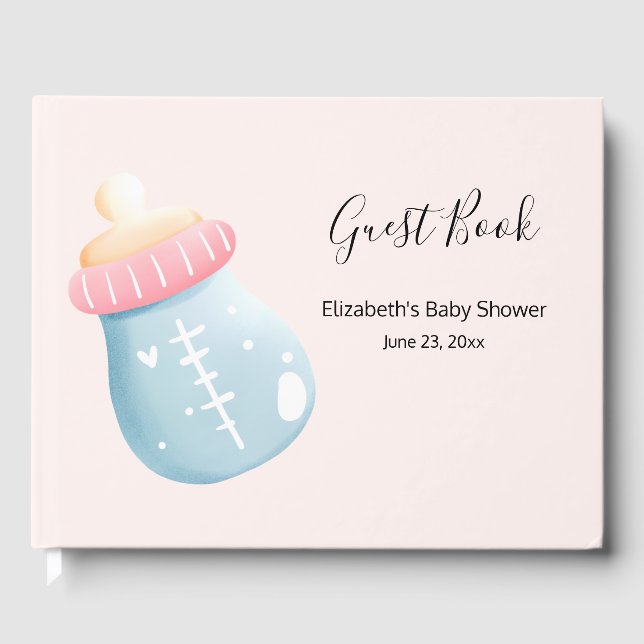 Livre D'or Bouteille Bleu & Rose Bébé Baby shower mignon (Recto)