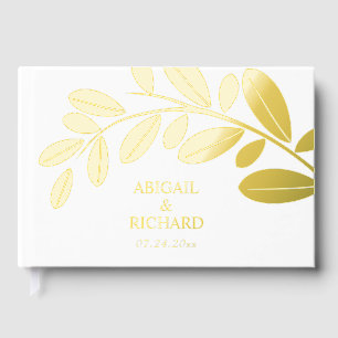 Livre D'or Bouteille d'olive feuille d'or mariage blanc médit