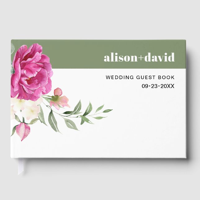 Livre D'or Branche Eucalyptus rose fleurs mariage (Recto)