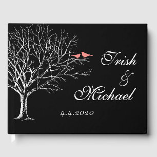 Livre D'or Branches des arbres Corail noir Oiseaux Mariages L
