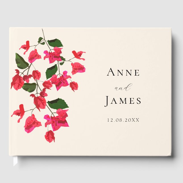 Livre D'or Bright Red Bougainvillea Flower Guest Mariage Book (Recto)