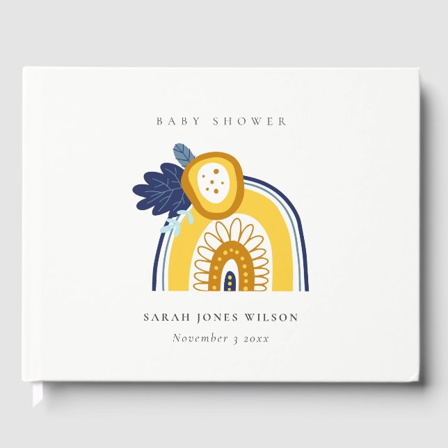Livre D'or Bright Yellow Navy Boho Flora Rainbow Baby shower (Recto)