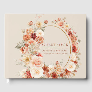 Livre D'or Brosse en cuivre tendance et fleurs bordeaux sauge
