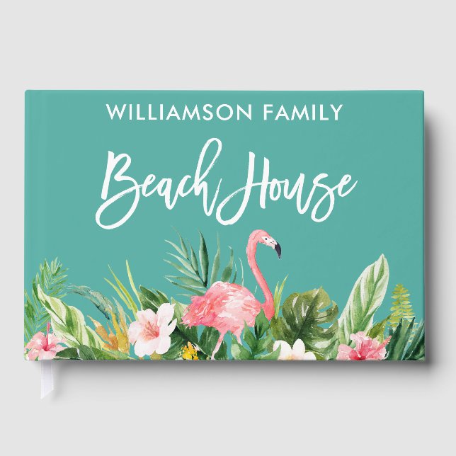 Livre D'or Brosse Script Tropical Floral Family Beach House (Recto)