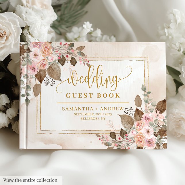 Livre d'or Brown ivoire moderne Mariage  (Modern Ivory Beige Brown Gold Wedding Guest Book)