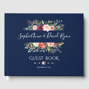 Livre D'or Burgundy Blush Floral Frame Bleu foncé Mariage
