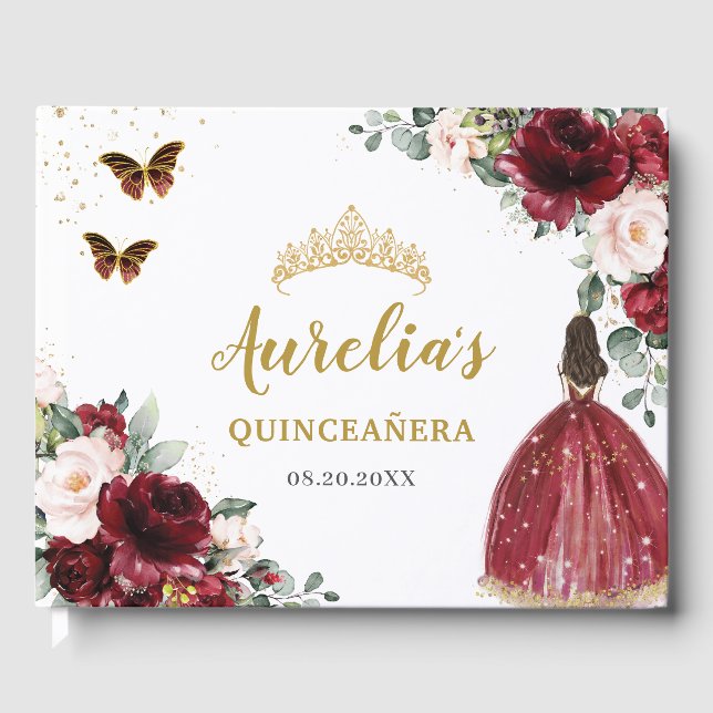 Livre D'or Burgundy Blush Floral Princess Gold Quinceañera (Recto)