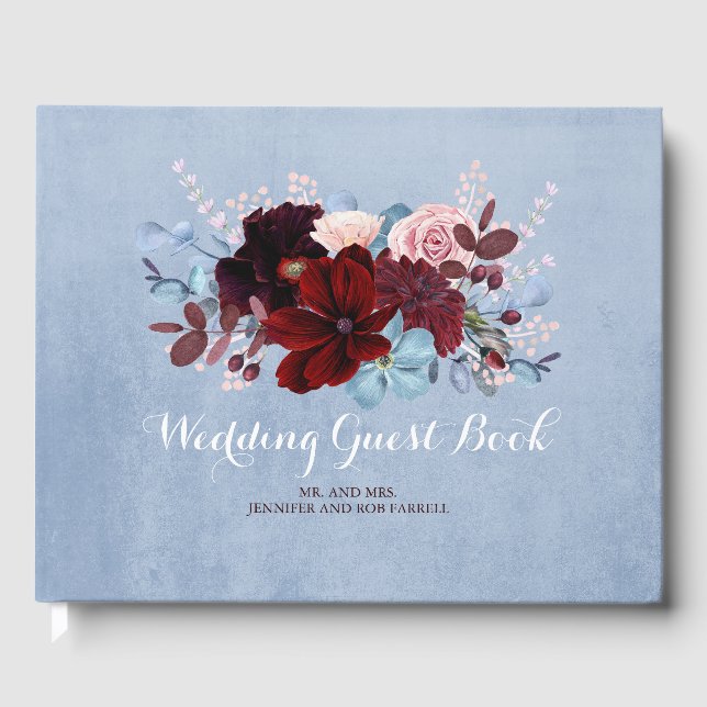 Livre D'or Burgundy et Dusty Blue Floral Mariage (Recto)