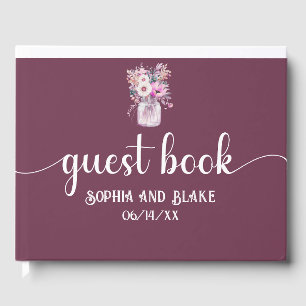 Livre D'or Burgundy Mason Jar avec Mariage de fleurs