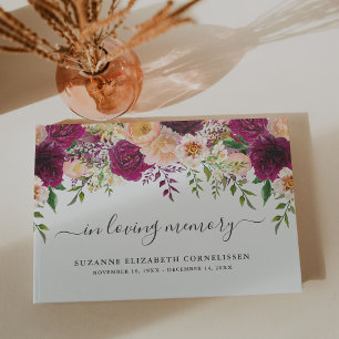 Livre D'or Burgundy Peach Floral Script En Mémoire Amoureuse