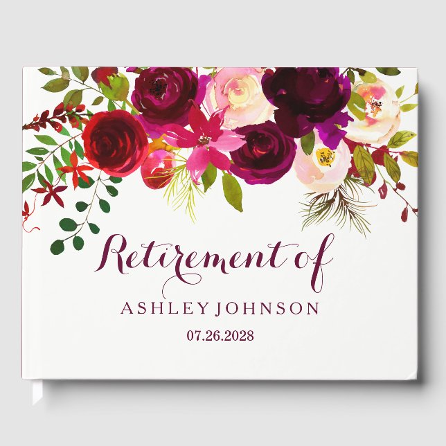 Livre D'or Burgundy Red Floral Boho Retraite Party (Recto)