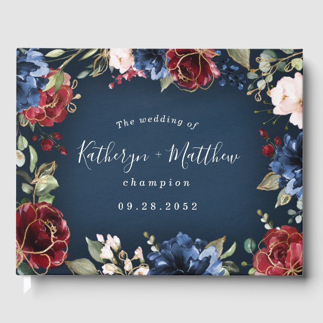 Livre D'or Burgundy Red Navy Blue Gold et Blush Pink Mariage (Recto)