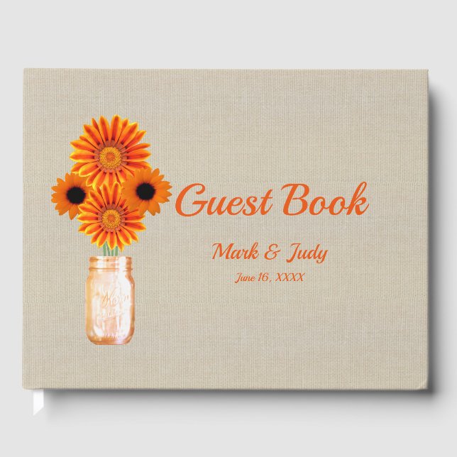 Livre D'or Burlap Rustique Orange Floral Mason Jar Mariage (Recto)