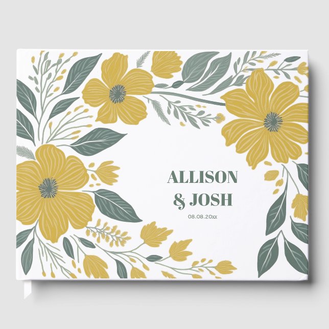 Livre D'or Buttercup Jaune or Floral Mariage moderne (Recto)