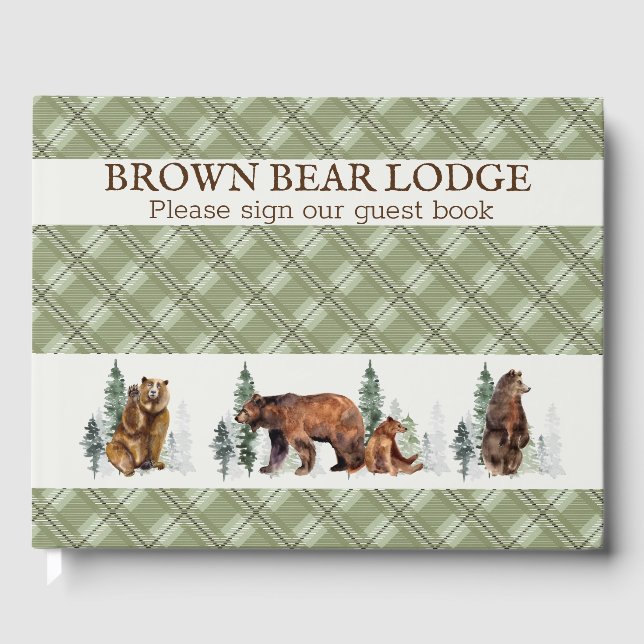 Livre D'or Cabine d'ours de bois rustique en aquarelle plaid (Recto)