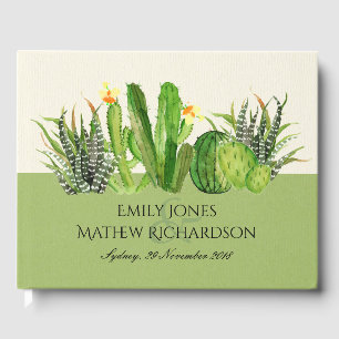 LIVRE D'OR CACTUS MODERNE JARDIN FLEURI MONOGRAMME DE COULEUR