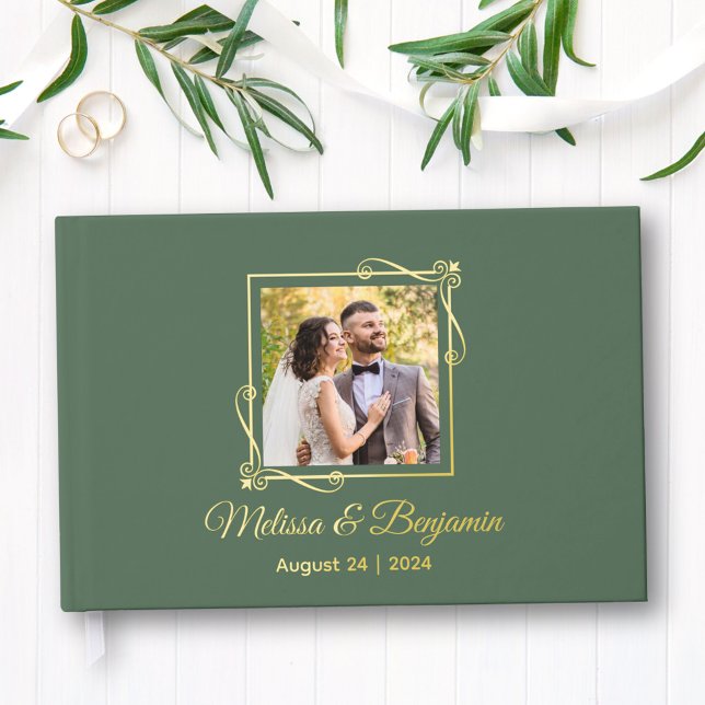 Livre D'or Cadre à huile d'or sur Mariage vert (Créateur téléchargé)