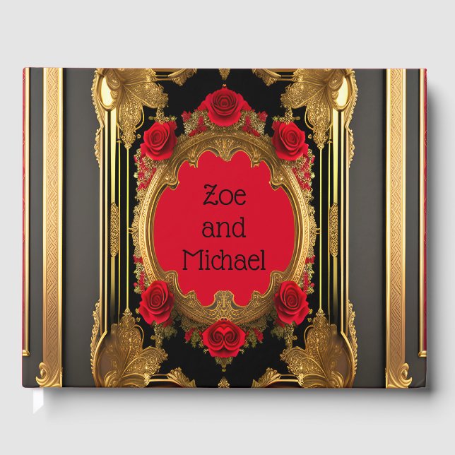Livre D'or Cadre doré avec roses rouges, mariage photo gothiq (Recto)