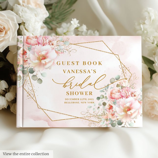 Livre D'or Cadre floral moderne boho blush or mariage (Modern Blush Gold Floral Frame Bridal Shower Guest Book)