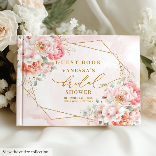 Livre D'or Cadre Rose Gold Boho Classique pour Enterrement de (Classic Boho Blush Pink Gold Frame Bridal Shower Guest Book)