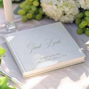 Livre D'or Calligraphie Bleu clair et Mariage vert Sage