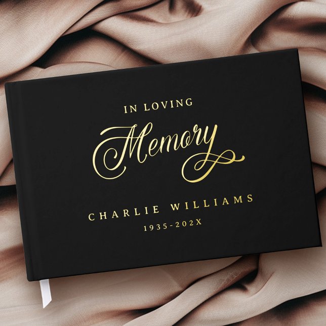 Livre D'or Calligraphie dans la mémoire amoureuse funérailles (Calligraphy in loving memory funeral black foil guest book)