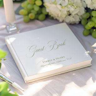 Livre D'or Calligraphie Élégante Mariage Blanc & Vert Sauge