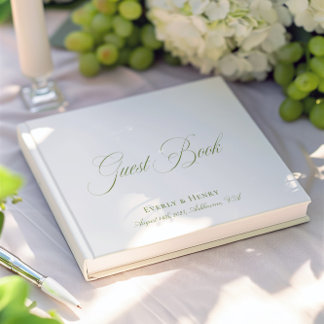 Livre D'or Calligraphie Élégante Mariage Blanc & Vert Sauge